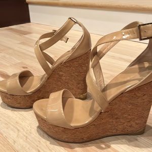 Jimmy Choo Portia Nude Leather Cork Wedge